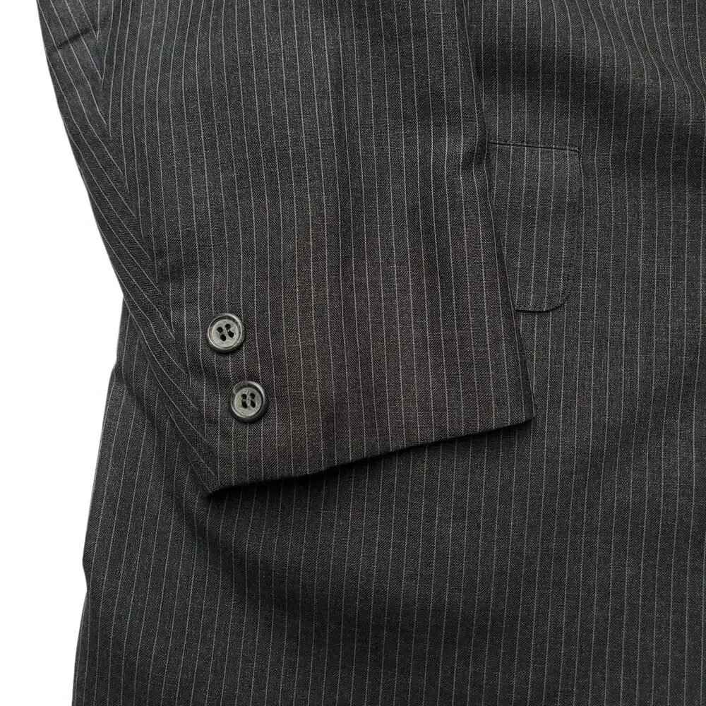VTG Brooks Brothers 2pc Suit Wool Poly Gray Pinstripe Jacket 41ML Pants 37x27